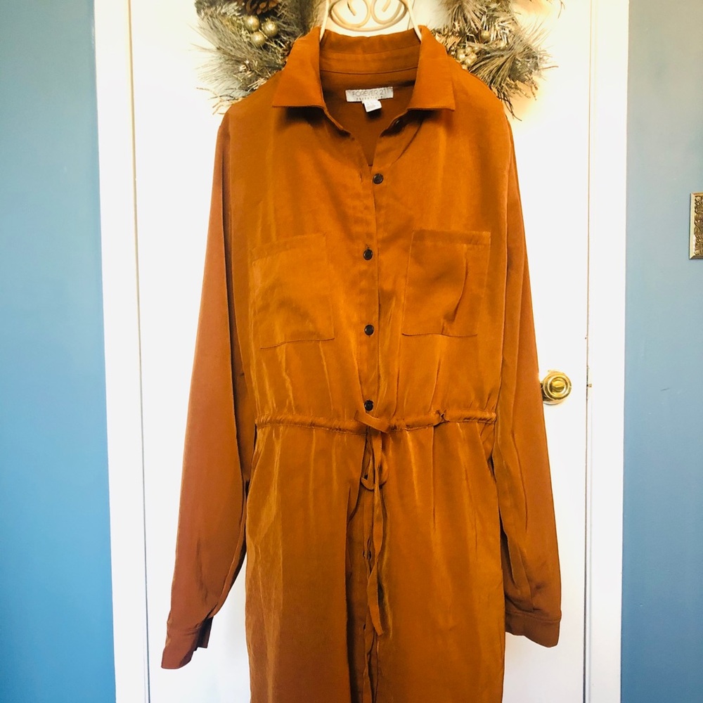 Forever21 rust knee-length shirt dress